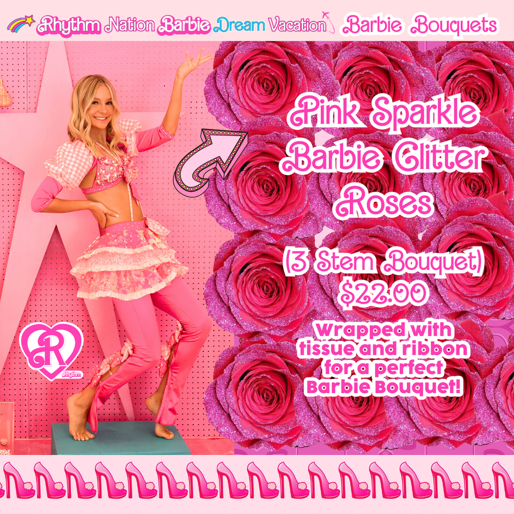 Pink Sparkle Barbie Glitter Roses - 3 Stems